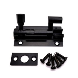 Door Bolts Polished Black Barrel Side Lock 50mm Naked Door Latch with Screws Tower Bolt Locks for Bedroom Bathroom Toilet Shed Gate Cupboards and Cabinets Pack of 1.