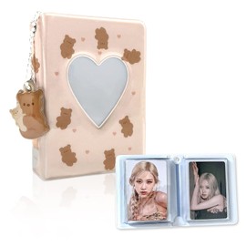 40 Pockets Mini Photo Album, Kpop Photocard Binder Holder, Photo Card Holder, Photo Album for 3 Inch Photo Paper, Photo Card Holder, Storage Photo Album for Inserting, Love Heart Photo Sleeves (Brown)