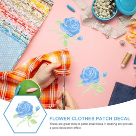 SEWACC Iron on Applique Embroidery Cute Flower Rose Embroidery Patches DIY Handmade Embroidered Applique Patch Floral Design Decoration Craft Decoration Material Accessories Set of 5 (Blue)