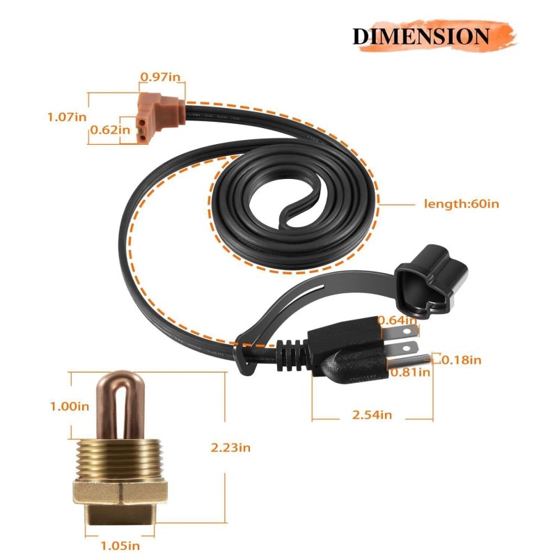 For Zerostart/Temro 1" NPT 400W Block Heater Immersion for Engine