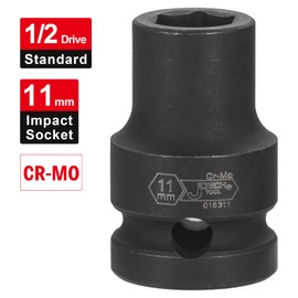 JETECH 1/2 Inch Drive 11mm Impact Socket, Chrome Molybdenum Alloy Steel, 6-Point Hex Shallow Socket for Ratchets, Torque Electric Wrenches, Strong and Durable, Metric