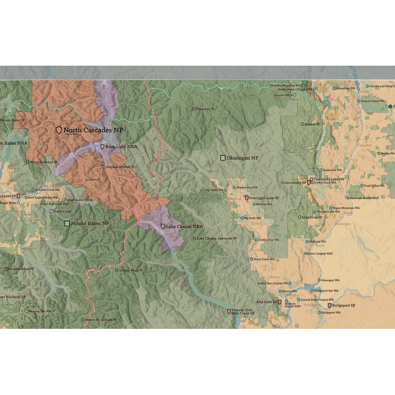 Washington State Parks & Federal Lands Map 24x36 Poster (Camel