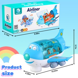 Aeroplane Toys for Toddlers, Electric Toy Airliner Plane 360° Rotating Airplane Vehicles with Light and Music, Electric Aircraft Toy Gift for Kids 3 4 5 6 Year Old and Up (blue)