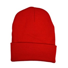 NYFASHION101 Unisex Plain Blank Long Knitted Cuff Beanie Cap, Red