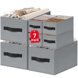 Criusia 7 Pack Fabric Storage Baskets for Organizing - 2 Sizes Storage Bins Perfect for Closet and Drawer Organization - Bedroom Dorm Room Apartment Essentials Storage Box for Clothes Blanket