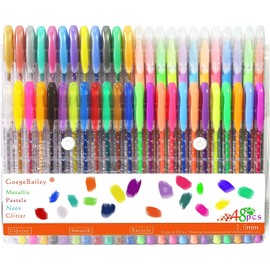 Coloured Gel pens, Gel pens Set, Including Metallic, Pastel Colours, neon, Glitter for Adult Colouring Books, Scrap Booking, Dyeing, doodling, Sketching and Craft, Pack of 48 Rollers with 1.0 mm tip