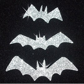 CrystalsRus Silver 9 Bat Fabric Glitter Gothic Iron on Hotfix transfer applique patch