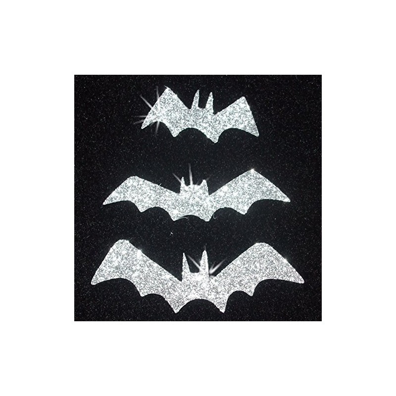 CrystalsRus Silver 9 Bat Fabric Glitter Gothic Iron on Hotfix