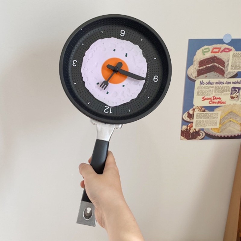Wall Clock ABS Fried Egg Frying Pan Shape Silent Battery