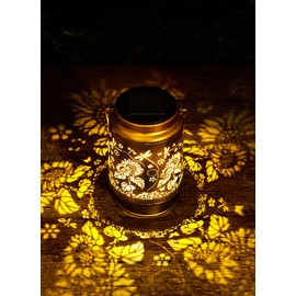 LIRAVENO Sunflowers Solar Lanterns Decorations - Gold Dragonfly Outdoor Waterproof Hanging Lights Decor for Women Mom Grandma Metal LED Flower Decorative Outside Gifts for Garden Patio Yard Porch Lawn