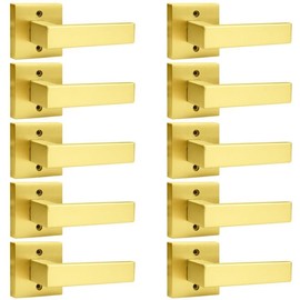 Probrico Brushed Gold Dummy Door Handle Interior Door Levers Square Single Non-Turning Satin Brass Door Handles Hardware for French Door, 10 Pack