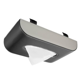 Car Tissue Holder Sun Visor Hanging Compact Storage Case Tissue Cover PU Leather Stylish Interior Fits Back Seat 4 Color Options Black x Beige JFOLKS