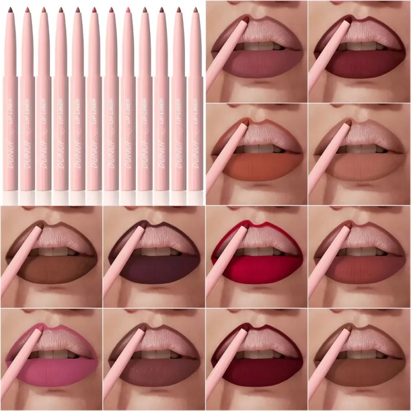 Set De 12 Delineadores De Labios Mate Y Fáciles De