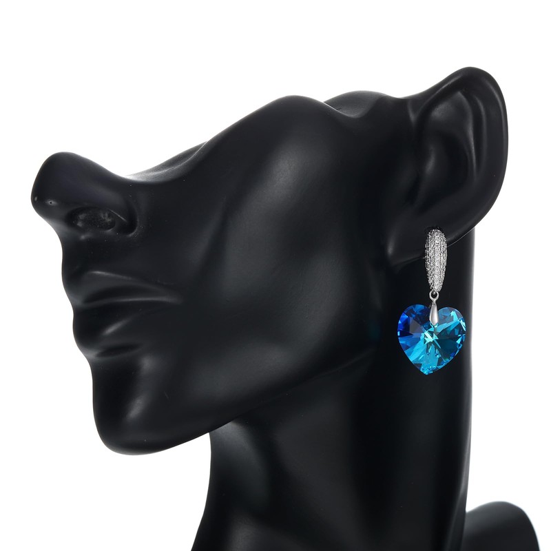 XUPING Dangle Heart Earrings for Women Silver Dangling Blue Crystal