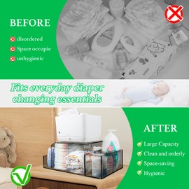 NANYEZH Acrylic Diaper Caddy, Baby Wipes Organizer for Changing Table, Dresser Top Tabletop Organizer with 4 Detachable Compartments, Anti-slip Rubber Feet, Newborn Baby Essentials, Black