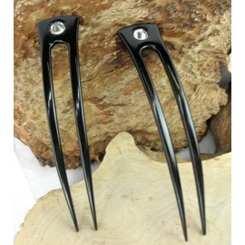 JWL (2) Anodized Aluminum Two Prong Curved 6" Hair Forks Unbreakable Waterproof Pick Pic Pin Fork - Hawaiian Style (Black)