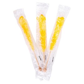 Bayside Candy Rock Candy Wrapped Sticks – Assorted and Individual Flavors – Old-Fashioned Sugar Crystal on a Stick (12ct, Yellow – Lemon)
