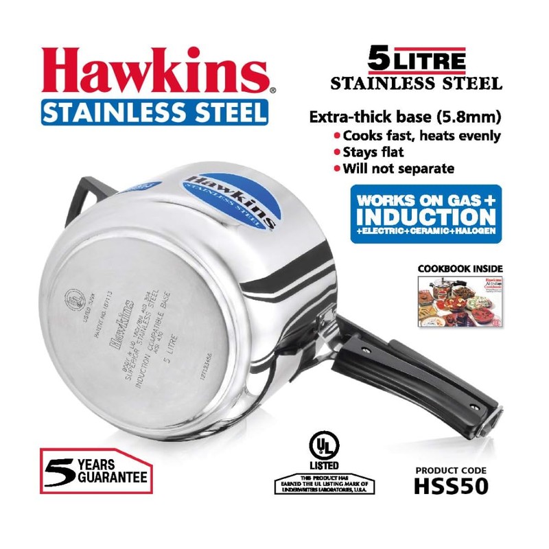Hawkins Stainless Steel 5.0 Litre Pressure Cooker