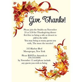 50 Custom "Give Thanks" Leaves Themed Thanksgiving Invitations with Envelopes