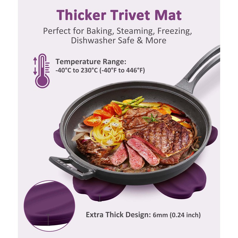 Mabnuby Silicone Trivet Mat - 6 Flower-Shaped Silicone mats +