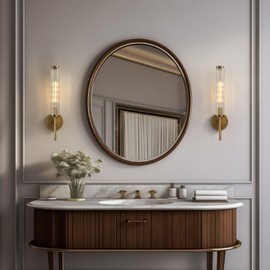 fansimone 18.9" Matte Brass Wall Sconce with Ribbed Glass - Bathroom Vanity Light Includes Bulbs - Modern Gold Wall Lamp for Bedroom, Living Room, Hallway, Mirror & Artwork Lighting (Hardwired)