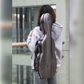 4/4 Full Size Violin case High-Strength Carbon Fiber Pear-Shaped Violin Music Bag With Combination Lock and Extra Bag Gray Violin Hard Case (VB-Random type-Dark Gray spot)