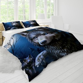 Hoimlm Wolf Duvet Cover Single Microfiber Bedding Set, 3D Print Wolf Duvet Quilt Cover&Pillowcase With Zipper Closure, Super Soft Duvet Cover for Kids