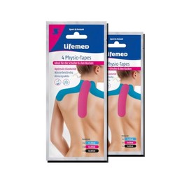 4 Physio Tapes 20 cm x 5 cm Pink/Blue/Black Shoulder and Neck for Optimal Elasticity and Freedom of Movement Pack of 2