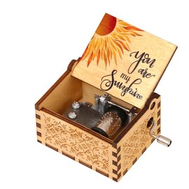SIQITECHUK You Are My Sunshine Music Box Small Wooden Musical Box Mini Wood Hand Crank Music Box Vintage Engraved Musical Boxes Christmas Valentine Anniversary Birthday Gift for Adults Lover