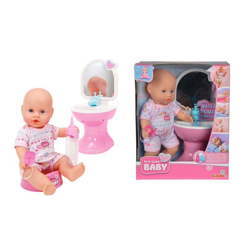 Simba 105036467 - New Born Baby Puppe mit Badezimmer