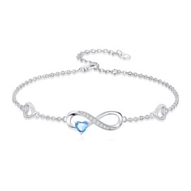 Dorunmo Infinity Heart Bracelet for Women 925 Sterling Silver Adjustable Infinity December Birthstone Bracelet Blue Topaz Friendship Jewelry Gifts for Women Birthday Christmas