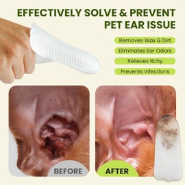 Ear Finger Wipes for Dogs & Cats, Thicker Dog Ear Cat Ear Cleaner Wipes, Natural Relief Cat Ear Cleaner Dog, Effectively Remove Ear Wax for Dog Kitten Rabbit, Aloe Scent Deodorizing, 50 Count
