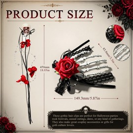 DIYCUT Set of 3 Gothic Hair Accessories - Red Rose Skull Design