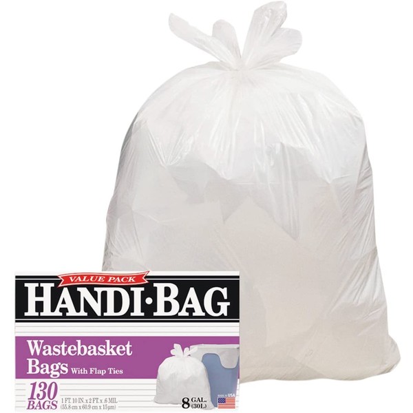 Handi-Bag HAB6FW130 Super Value Pack, 8gal, 0.6mil, 22 x 24, White (Box of 130)