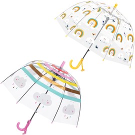 RONIARE 2 Pack Kids Clear Umbrellas for Rain Dome Bubble Umbrella Windproof for Toddler Boys Girls