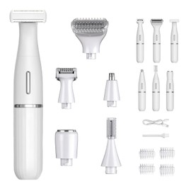 Yhfesh レディースシェーバー 6in1 vioシェーバー 女性 ボディシェーバー 防水 電気シェーバー ドライ剃り 水洗い可能 電動シェーバー USB充電式 鼻毛カッター 眉毛シェーバー フェイスシェーバー 急速充電 低騒音 多機能 顔 脇 腕 産毛 背中 足 すね毛 ムダ毛処理 ビキニライン デリケートゾーン 全身用 痛くない お風呂剃り 乾湿両用 軽量 男女兼用 メンズ（ホワイト）