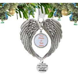 BTORER Christmas Ornaments Angel Wings with Blank Photo Pendant - I Have a Angel Watching Over Me I Call -Hanging Memorial Ornament Xmas Tree Hanging Decoration in Heaven Memorial Gift (mum & dad)