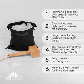A Bar Above Wooden Ice Mallet and Lewis Bag - Includes Extra Large Manual Ice Crusher & Premium Canvas Lewis Bag - Professional Grade Ice Hammer & Ice Bag for Bartender Kit - Ice for Cocktails(2 pcs)