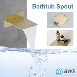 BWE Brushed Gold Wall Mount Tub Faucet with Waterfall Tub Spout Wall Mounted Bathtub Faucet Modern Single Handle Tub Filler Shower Faucet Set