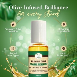 BIOGREEN ROOTS Olive Oil Hair Serum - Smoothing Gloss with Olive Oil & Vitamin E - For Frizzy, Dry, Damaged Hair - Supports Shine, Softness, and Manageability - Lightweight Anti-Frizz Formula - 100ml