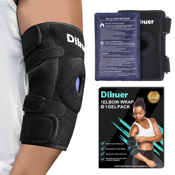 DIKUER Elbow Ice Pack Wrap for Tendonitis and Tennis Elbow, Elbow Arm Brace with Gel Ice Pack for Tennis Elbow Relief for Men and Women
