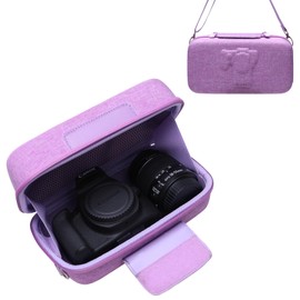 Camera Case for Canon EOS Rebel R100 / R50 / T7 / R5 / R6 Mark II / R7 / R8 / 90D / 5D Mark IV, Sony, Nikon DSLR SLR Camera, 18-55mm Lens, SD Card, Battery and Cable with Shoulder Strap, Purple
