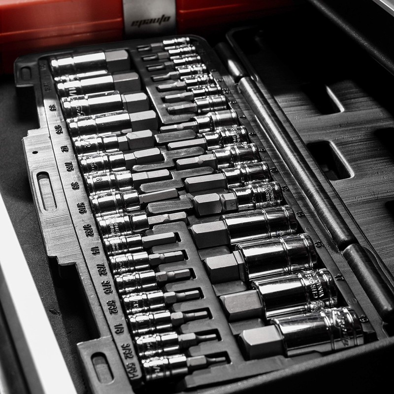 EPAuto 32 PCs Hex Bit Socket Set, SAE and Metric,