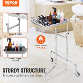 VEVOR Medical Instruments Stand with Adjustable Tray, Mayo Stand Double Post, Stainless Steel Lab Carts, Secure Height Adjustments 34"-53", Lab Rolling Cart for Lab, Clinic, Hospital, Salon
