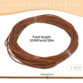 CALFOVERA 10M x 1MM Round Cowhide Genuine Leather Cord for Jewelry Making Light Brown Real Leather String Lace Cording Rope Braiding Strip Thread for Crafting Necklace Bracelets Wraps Beading
