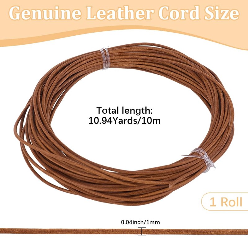 CALFOVERA 10M x 1MM Round Cowhide Genuine Leather Cord for
