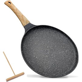 Nonstick Granite Crepe Pan, 10 Inch Flat Dosa Tawa Griddle for Pancakes, Tortillas & Roti – Induction Compatible, PFOA-Free Skillet with Stay-Cool Handle