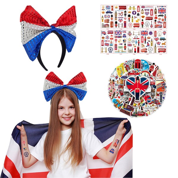 Union Jack Headband with 115pcs UK Temporary Tattoos 50pcs UK