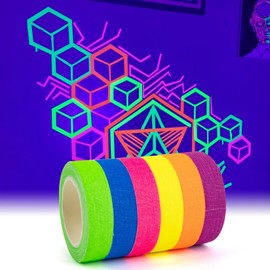 CARGEN Neon Gaff Gaffers Tape, Neon Duct Tape for Glow Fluorescent Blacklight UV Party Decorations Supplies Accessories, 0.6 Inch x 16.5 Feet, 6 Kinds of Colored Tape, Cotton Cloth Material