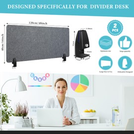 Wesiti 2 Pcs Acoustic Desk Divider Noise Reducing Desk Privacy Panel for Student Table Standing Sound Proof Divider Desktop Claw Office Furniture Partition for Classroom(Gray,47.24 x 15.75 Inches)